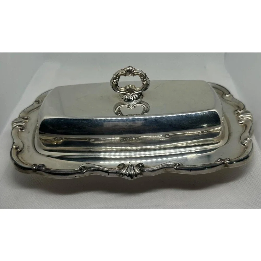 FB Rogers Georgetown Silverplate Covered Butter Dish Crown 1883 Silver Platd VTG
